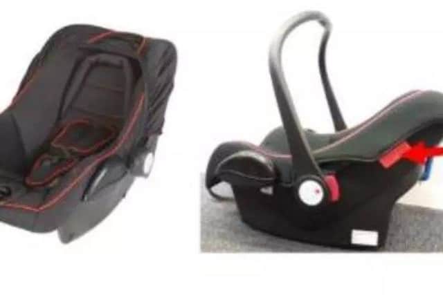 The Fisher Price car seat.