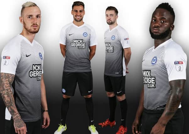 Posh players modelling their new away kit