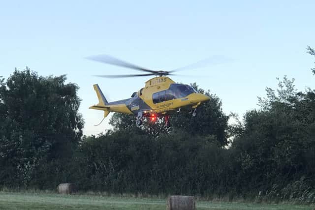 The air ambulance landing near Market Deeping last night. Photo: @deepingfire