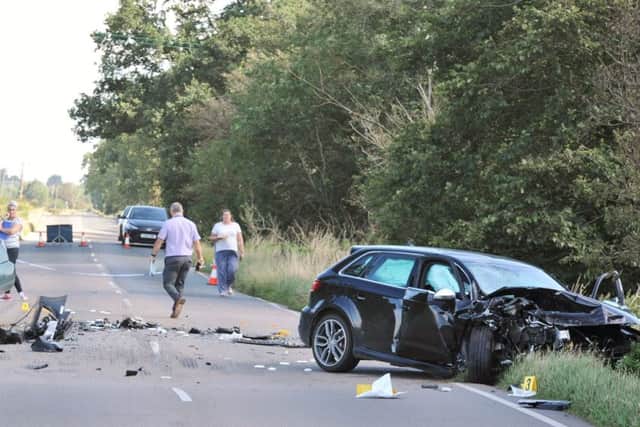 The scene of the fatal head-on crash involving two cars on the Whittlesey to Pondersbridge Road B1040 EMN-170108-102508009
