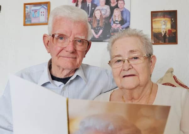 Diamond wedding couple  Henry (81) and Johanne (79) O'Hare of Werrington celebrate their anniversary with a card from the Queen. EMN-170728-175659009