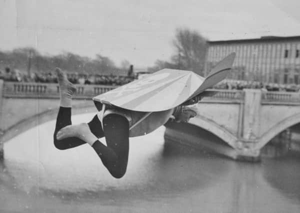 Walter Cornelius  attempting to fly across the River Nene.