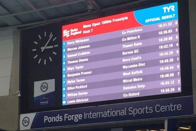 The scoreboard confirming Harry Whiteman's gold medal.