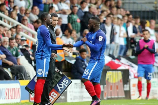 Seventeen year-old Idris Kanu comes on to make his Posh debut in place of Junior Morias against Plymouth. Photo: Joe Dent/theposh.com.