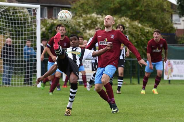 Jezz Goldson-Williams in action for Peterborough Northern Star against Deeping in their FA Cup tie.. Photo: Chantelle McDonald. @cmcdphotos.