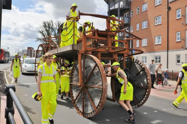 The Beast being transported from the Green Back Yard to Cathedral Square vis Bridge Street and St John's Street. EMN-170608-100627009
