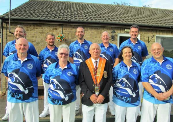Adams Cup winners Parkway with Northants Bowling Federation president Tony Mace. From the left are, back, Simon Law, Tristan Morton, Neil Wright, Tony Scarr, Paul Dalliday, front, Jeff Newson, Val Newson, NBF president Tony Mace, Karen Martin, Howard Shipp.