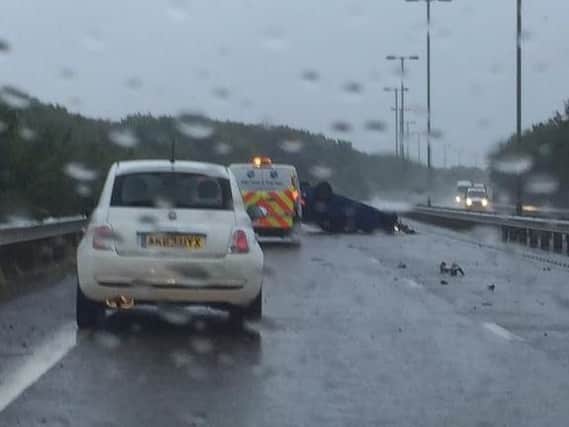 The scene of the crash on the A15 near Werrington this morning. Photo: John Wareham