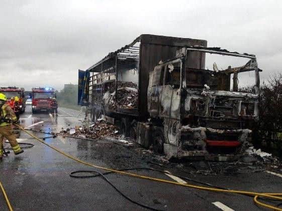 The scene of the fire on the A1 at Stamford