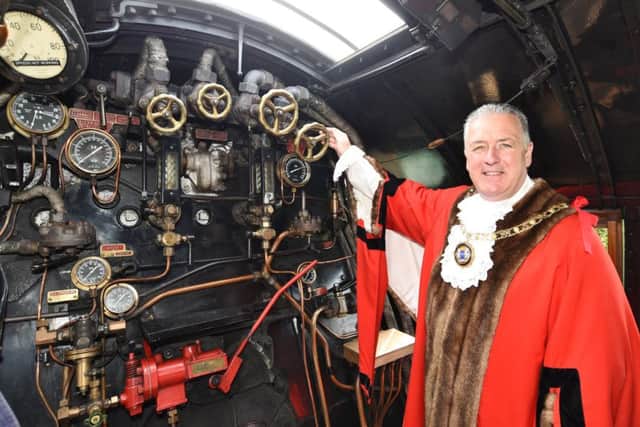 Open day at Railworld -   on the footplate of 92 Squadron  Mayor David Sanders EMN-170105-191734009