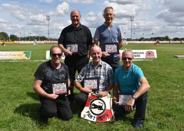 The Panthers team that won the Fours back in 1977 were at the Showground on Sunday. They are  from the left, back,  Brian Clark, Kevin Hawkins, front, Nigel Flatman, Andy Hines and Ian Clark. Picture: Kevin Goodacre