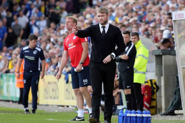 Posh boss Grant McCann on fhge touchline at Bristol Rovers. Photo: Joe Dent/theposh.com.