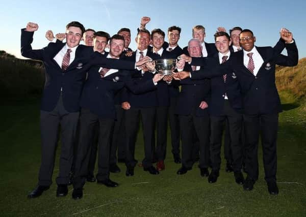 Robin Tiger Williams (right) is pictured with the rest of the England Boys team celebrating Home International success.