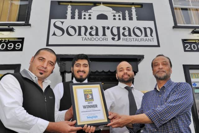 Peterborough Telegraph curry house competition winners Sonargaon Tandoori at Market Square, Whittlesey -  L to R  Jasem Ahmed, Sulayman Uddin, Syduzzaman  Rizve and Abdul Kahar EMN-170815-084845009