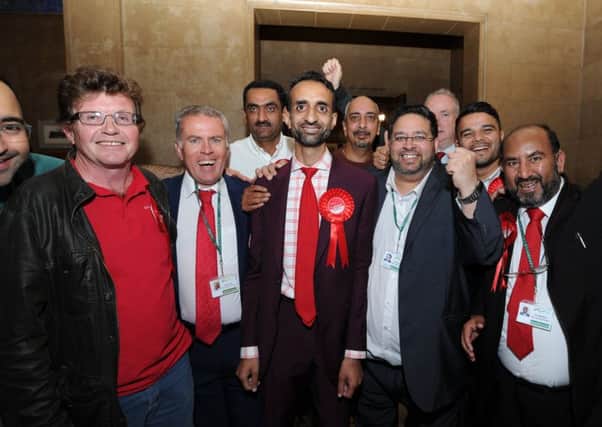 Park Ward local election count at the Town Hall. Elected councillor Shaz Nawaz with his supporters