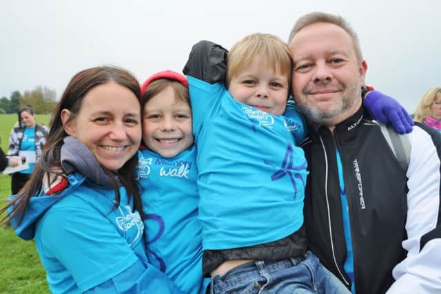Alzheimers Memory Walk at Ferry Meadows . Angela, Benji (6), Ollie (6) and Dom Mills EMN-170917-150300009