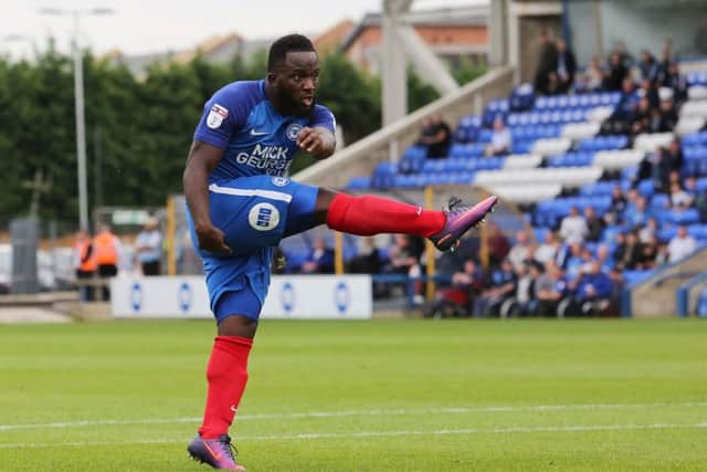 Junior Morias makes it 1-1 for Posh against Wigan. Photo: Joe Dent/theposh.com.