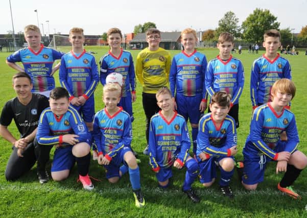 Parkside Under 13s are pictured before  a 4-2 win over Crowland. From the left are, back,Caseigh Denning, Hayden Fisher, Ethan Prance, Tyler Gollings, Thomas Coenen, Blazey Fidzinski, Alfie Sofley, front, Davy Sulch, Duncan Sulch, Ethan Breagan, Ashton Eglan, Harry Lamond and Charlie Howard.