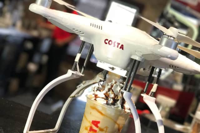 The new Costa drone delivering coffee. Photo: SWNS