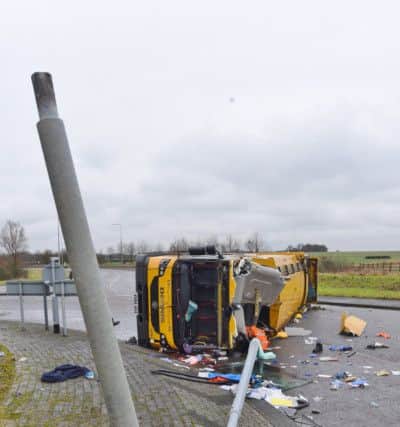 Single lorry RTC on the Old A1 road near Sawtry turn. EMN-170116-162221009