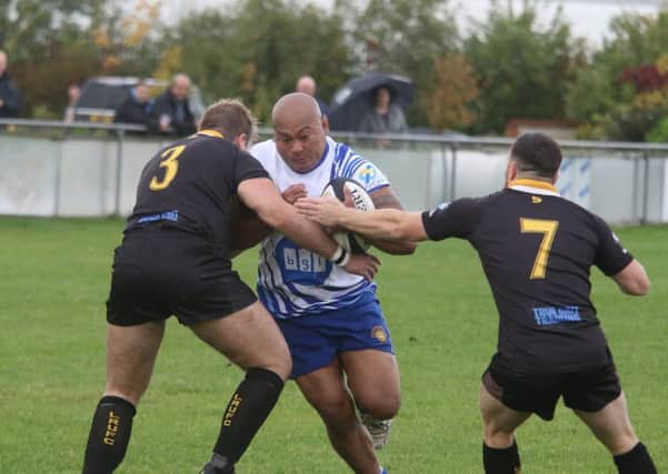 Player/coach Vili Ma'asi attacks for the Lions at Longton. Picture: Mick Sutterby