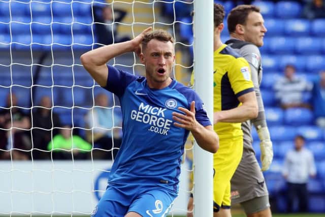 Ricky Miller has just missed a scoring chance for Posh against Oxford. Photo: Joe Dent/theposh.com.
