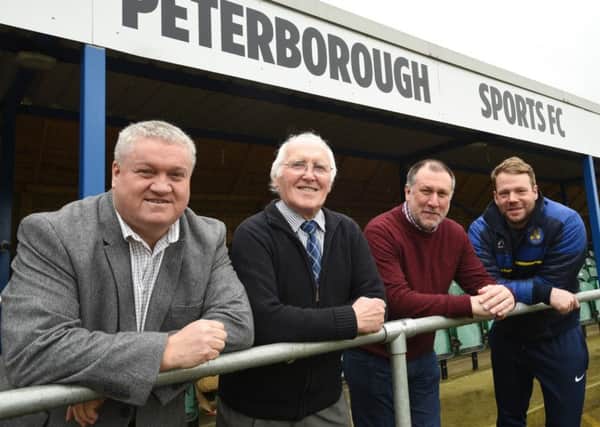 Steohen 'Tommy' Cooper (left) with Peterborough Sports officials (from left) Colin Day, Paddy Rayment and Jimmy Dean.
