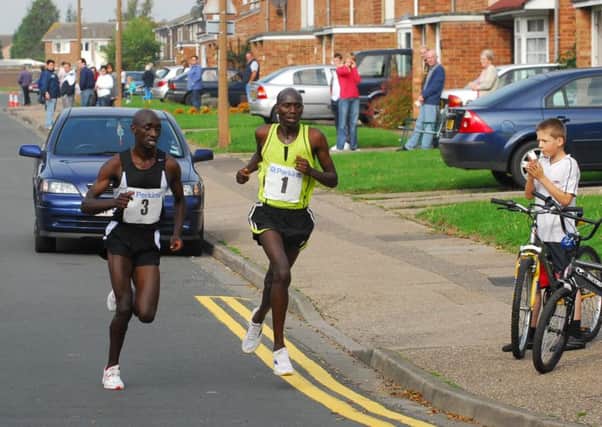 A familiar sight in the Great Eastern Run in recent years as 2007 joint winners Raymond Tonui and John Mutai  from Kenya battle it out at the front. That wont be the case this year.