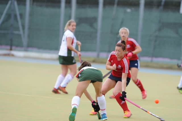 Action from City of Peterborough Ladies (red) 3-1 win over Norwich Dragons. Photo: David Lowndes.