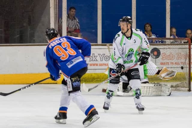 Ales Padelek scores for Phantoms against Hull. Photo: Thomas Scott.