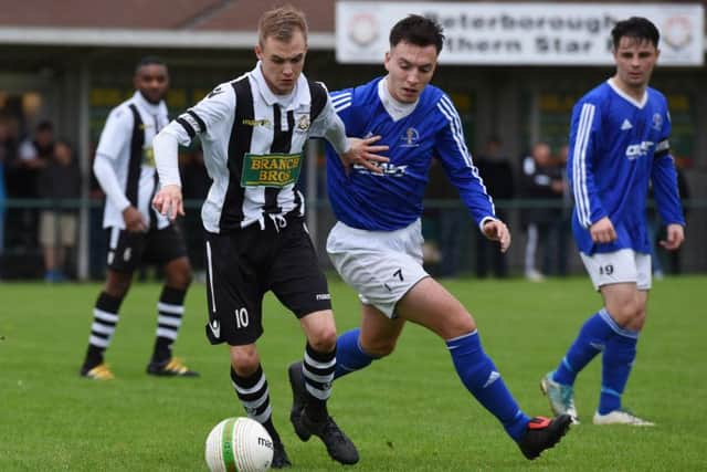 Sam Wilson on the ball for Peterborough Northern Star against Rothwell Corinthians. Photo: Chantelle McDonald. @cmcdphotos