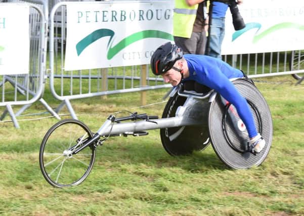 Matt Clarke wins the wheelchair race. Picture: David Lowndes