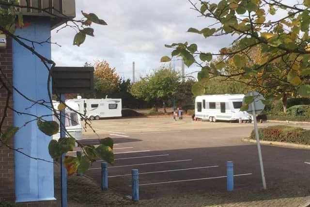 The caravans at the back of Toys R Us