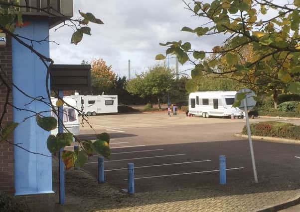 The caravans at the back of Toys R Us
