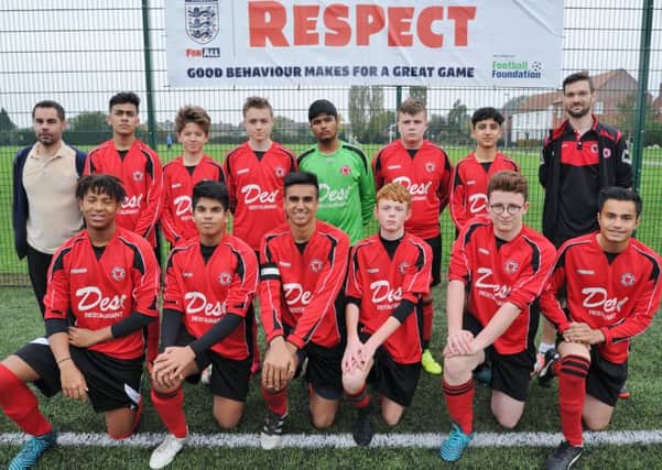 Netherton United Under 16s are pictured before their 3-2 win over Gunthorpe Harriers Sky. They are from the left, back, Christian Tilbrook, Farhan Raja, Adrian Thorsen, William Tilbrook, Subhaan Talab, Elliott Lilley, Adam Mahmood, Darren Greeves, front, Kamal Stainton-Smart, Jamal Abid, Sulaiman Saleem, Benjamin Johnston, Jonathan Lucas and Daanyal Iqbal.