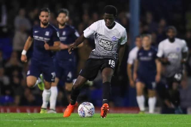 Leo Da Silva Lopes in action for Posh at Southend. Photo: Joe Dent/theposh.com.