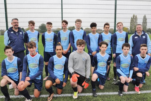 Pictured is the Gunthorpe Harriers Sky Under 16 team beaten 3-2 by Netherton. From the left they are, back, Paul Osker, Aaron Osker, Jude McClymont, Kyle Clarke, Deon Huskisson, Jemall Curtis-South, Jake Crowson, James Barber, Wayne Humphreys, front, Marc Humphreys, Filip Murawski, Mourad Chahid, Bobby Scialia, Piero Freestone, Rhys Stephens and Aston Whybrow.