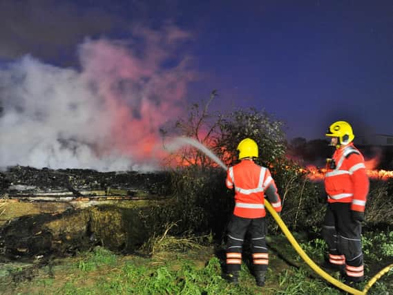 Firefighters tackling the blaze in Yaxley