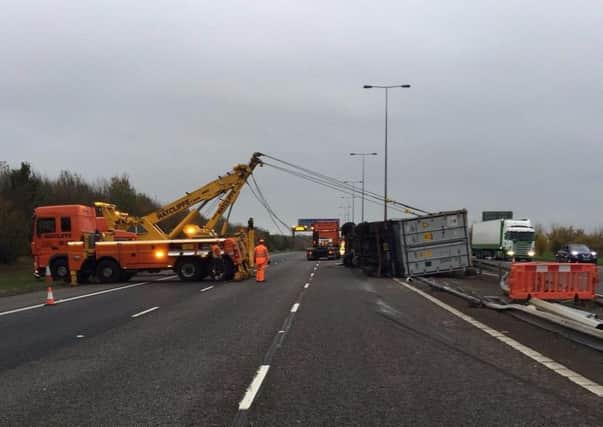 Recovery begins on the A1M near Peterborough. Photo: @roadpoliceBCH
