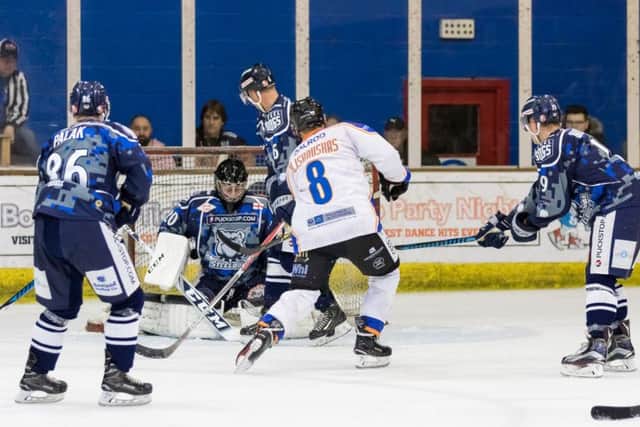 Darius Pliskauskas puts Phantoms 2-0 up against Sheffield. Photo: Â©2017 Thomas Scott. All rights reserved.