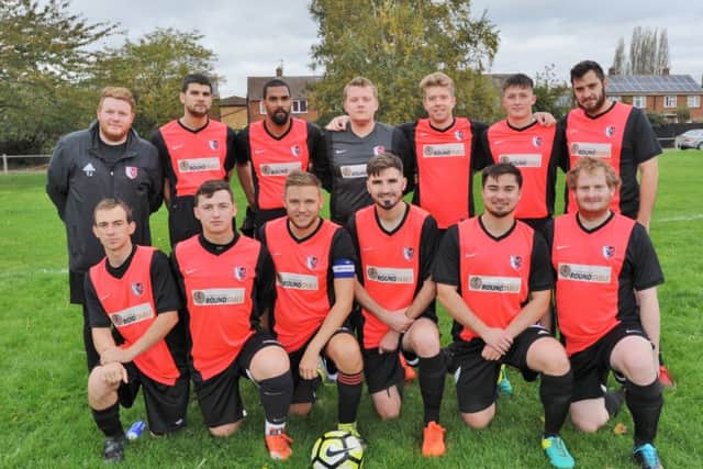 Parkway Eagles before their 4-2 defeat at FC Peterborough, back row, left to right, Tom Jacombs , Joe Dobson, Andrew Fowler, Neil Kirkman, Dan Rice, Conor Barton, Luke Smith, front, Stevie Snelling, Kieran Luxford, James Savage, Tom Lancaster, Stuart Lee, Glenn Longden. Photo: David Lowndes.