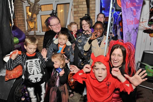 Halloween House at Bringhurst, Orton Goldhay. Debbie Gale with her children and young guests EMN-171031-190911009