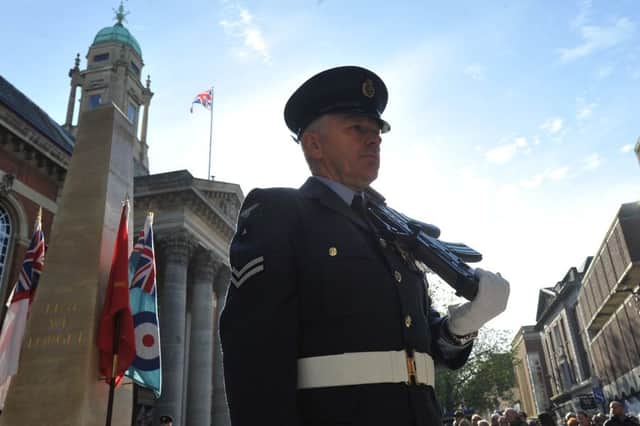 Remembrance Day parade through the City Centre 2014. RAF guard at the memorial EMN-140911-161634009