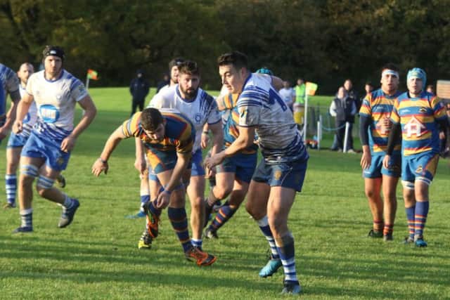 Kaz Henderson scores his fourth try against Old Halesonians. Picture: Mick Sutterby