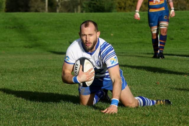 Tom Dougherty scores a try against Old Halesonians. Picture: Mick Sutterby