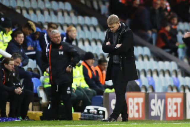 Posh manager Grant McCann watching his side lose at home to Blackpool. Photo: Joe Dent/theposh.com.